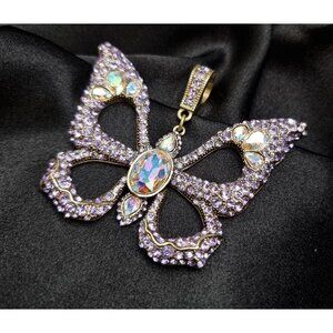 Heidi Daus Butterfly Crystal Pendant Gold-Tone Purple & Aurora Borealis Rhinesto